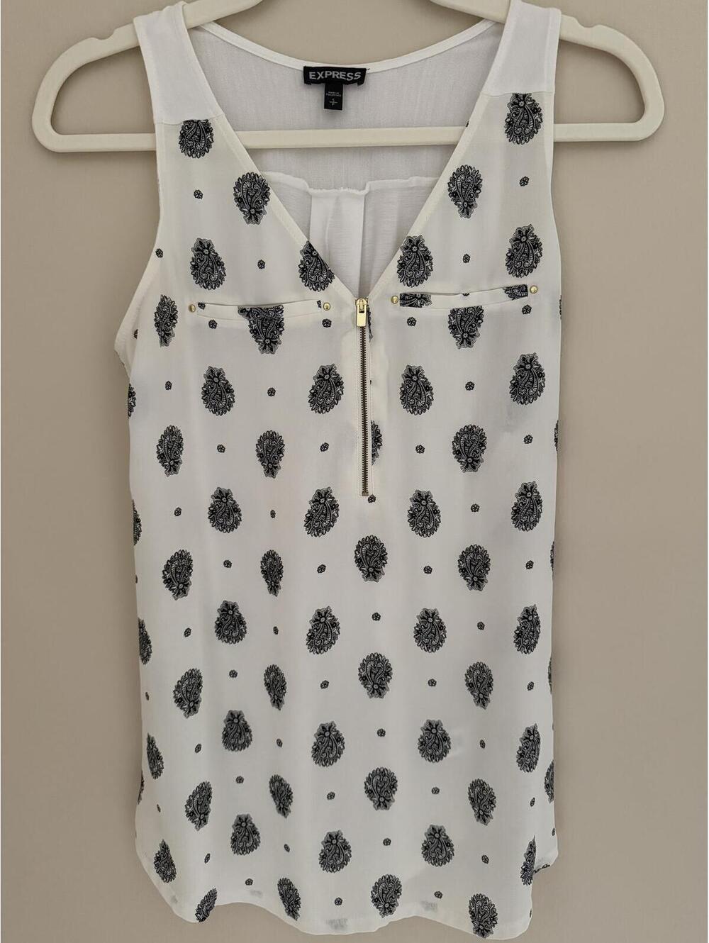 S Express Bus. Casual Sleeveless Summer Tank w/ Zip, black/white/cream